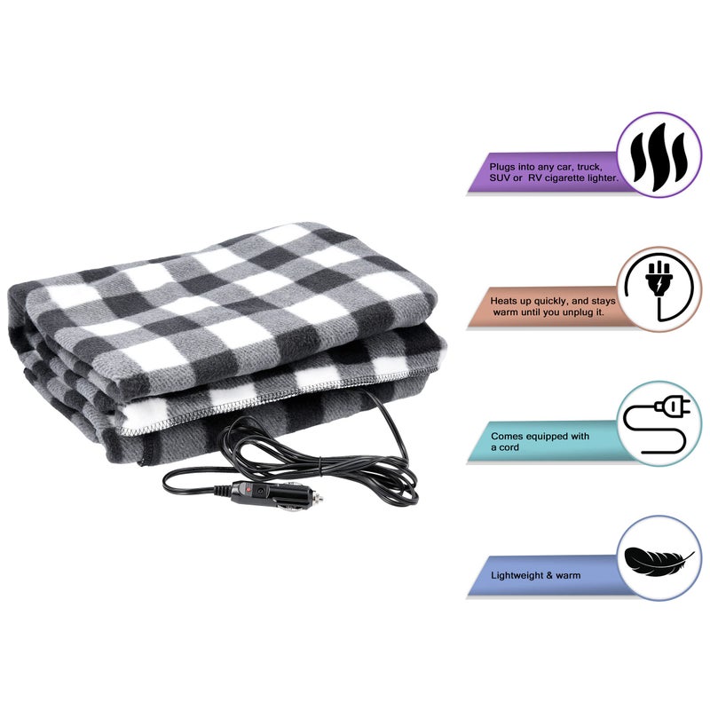 Stalwart Heated Blanket - 12-Volt Electric Blanket for Car, Truck, SUV, or RV - Portable Winter Car Accessories for Camping or Travel by Stalwart (Black Plaid) - Image 3